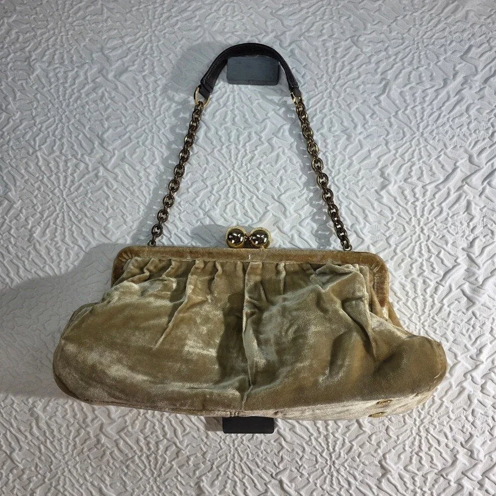 Vintage‎ Echo Gold Velvet Floral Applique Kiss Lock Evening Bag Chain Strap